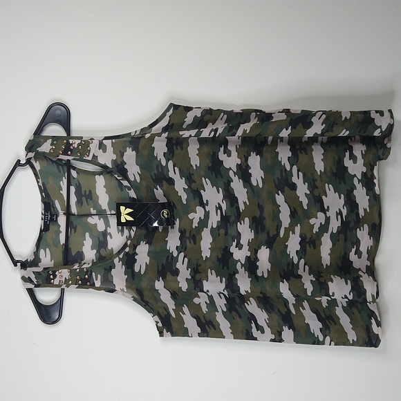 Iris Women Army Print Studded Racerback Tanktop Size: L - Picture 1 of 6